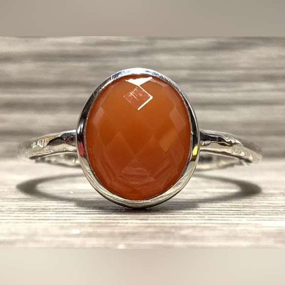 Designer Signed JCM Sterling Silver Oval Orange Color Chalcedony Ring, Size 10 - Picture 2 of 7